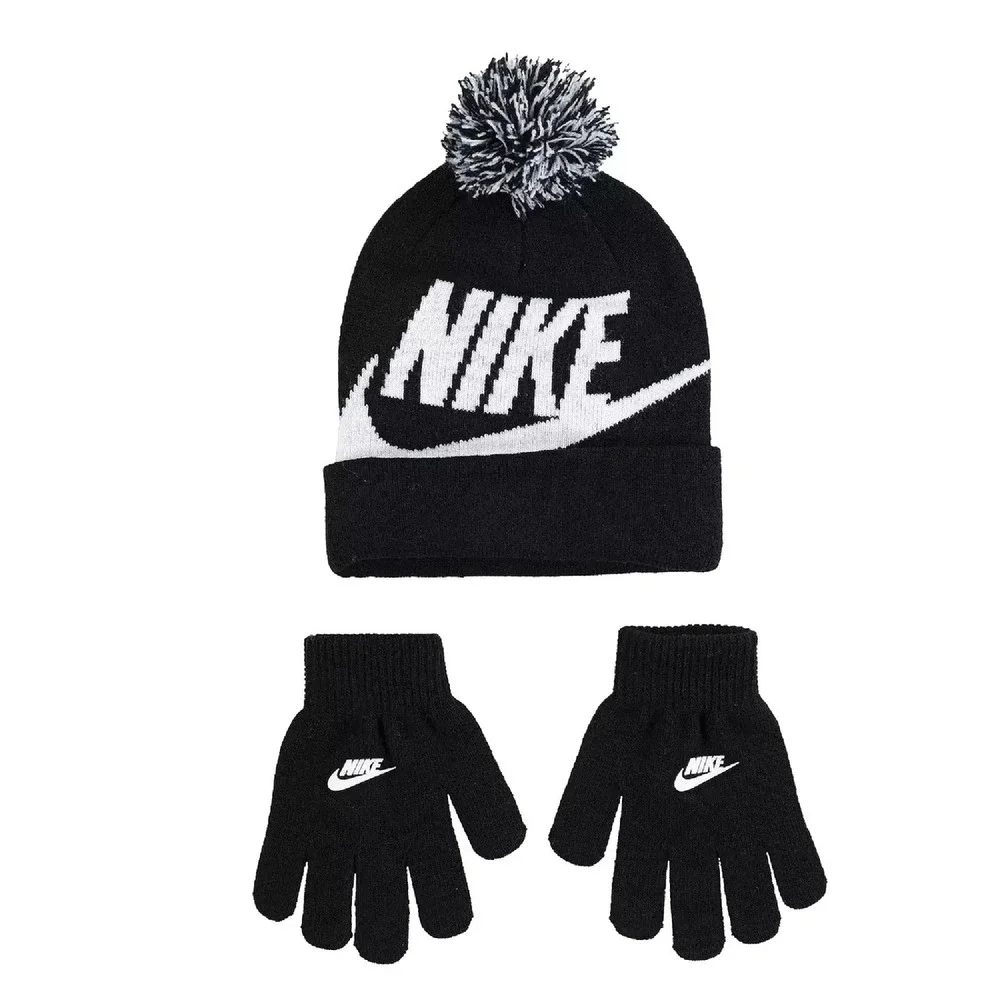 Nike Youth Hat & Gloves Set ~ Black & White ~ Beanie ~NWT‎